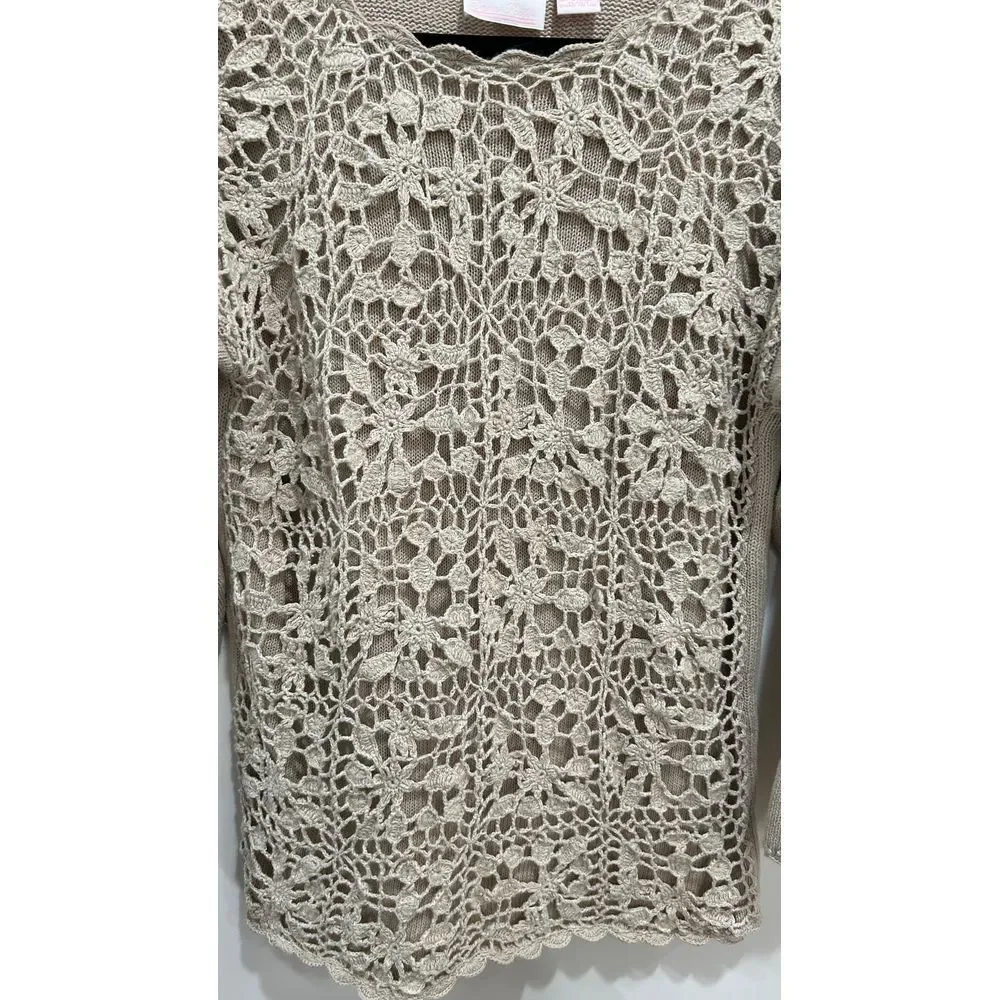 Y2K Vtg 90s Dana Scott Medium Crochet‎ Sweater Long Sleeve Hippie Granny - Picture 3 of 9